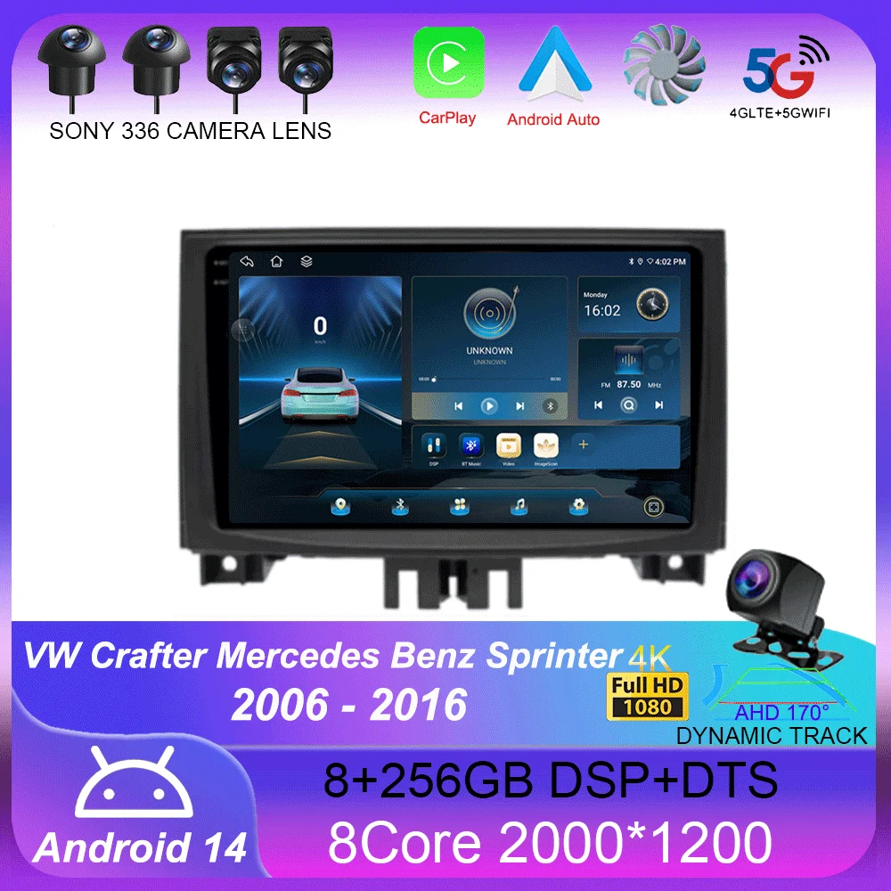 

Android14 QLED Для VW Crafter для Mercedes Benz Sprinter 2006- 2016 автомобильное радио Android CarPlay WIFI GPS-навигация No 2din плеер