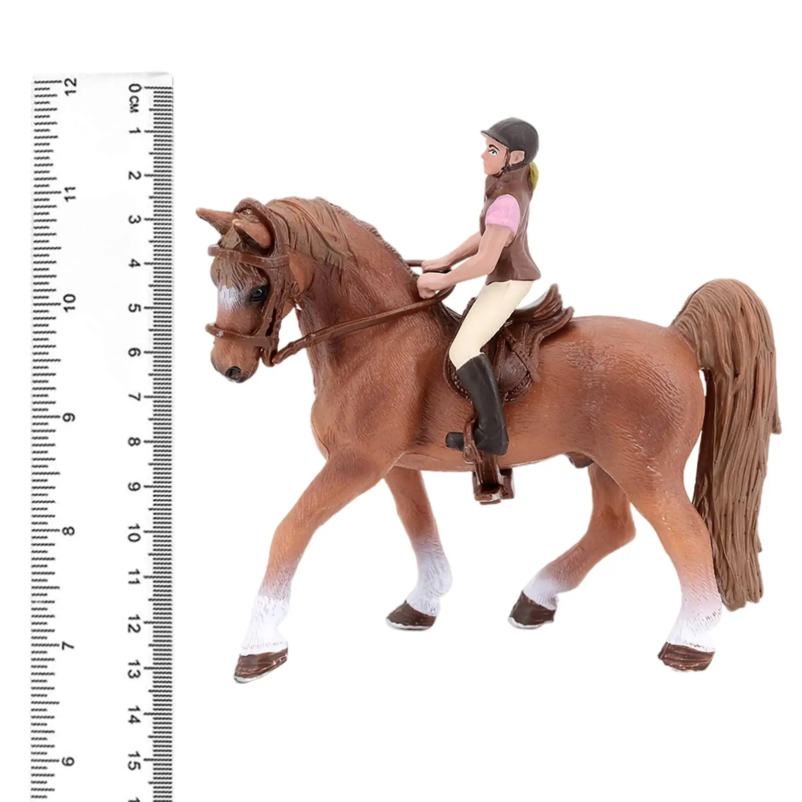 Figurine d'animal de ferme en plastique, cheval avec cavalier, jouet de Collection, Statue, modèle d'animal de ferme