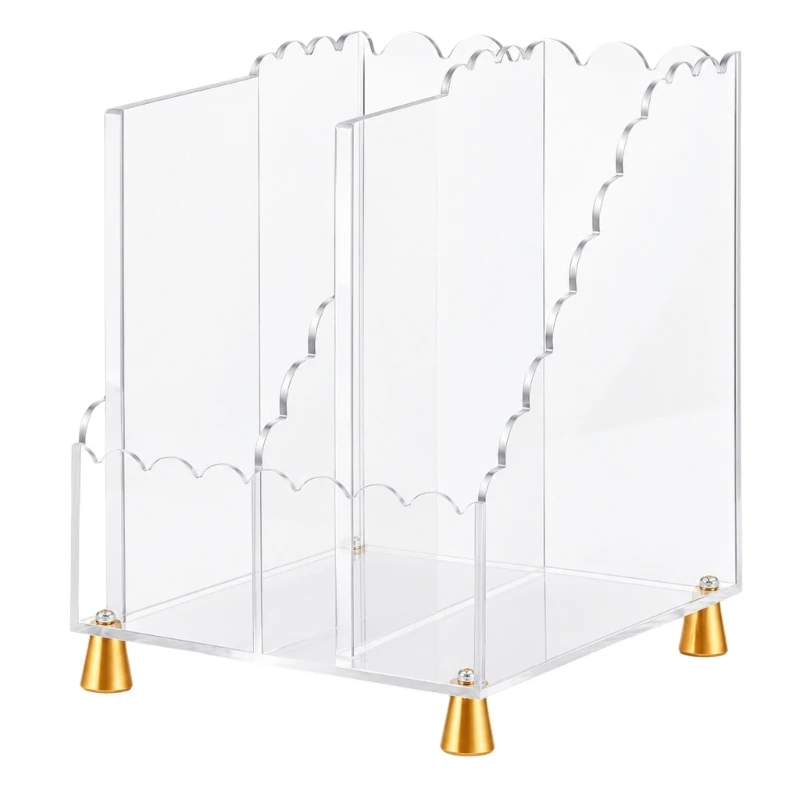 Transparent Acrylic Desktop File Sorter with Two Compartments and Gold-Tone Feet for Books, Documents, Magazines, and 896C