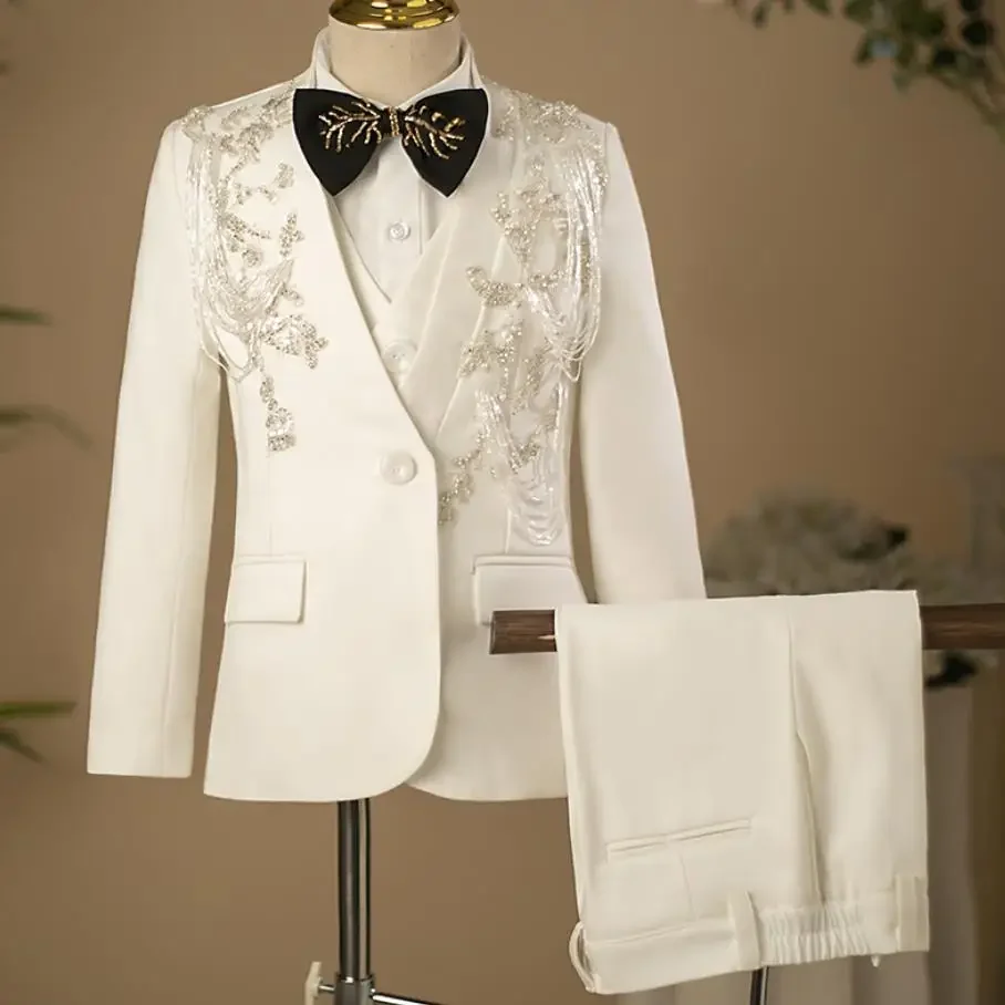 

Children's Host Performance Suit Sequin Design Kids Wedding Birthday Formal Party Evening Gown Boys Catwalk Blazer Sets A3380