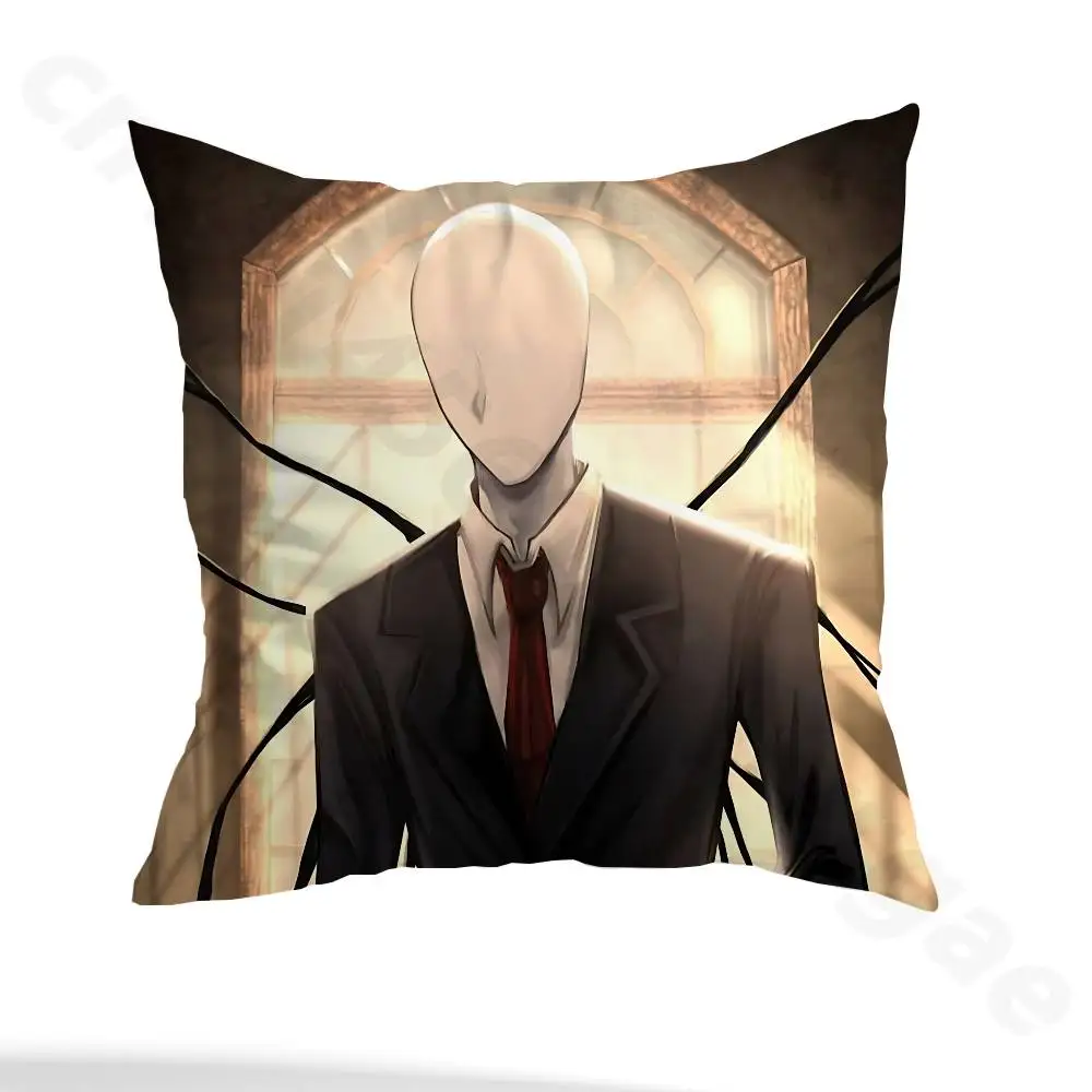 Slenderman Creepypa Pillow Case Square Double-Sided Printing Short Plush Sofa Cushion Cover Bedroom Bedside Pillow