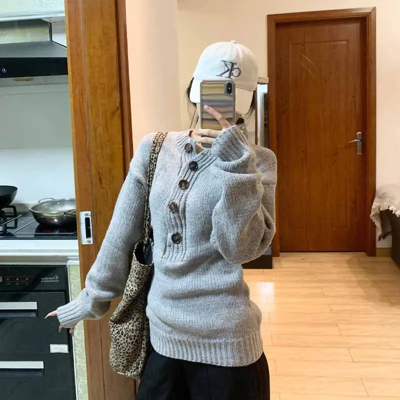 

Y2K Sweater Women Gray Long Sleeve Knitted Jumpers Spice Girls Slim Sweater Autumn Winter New Comfortable Casual Sweaters EMO