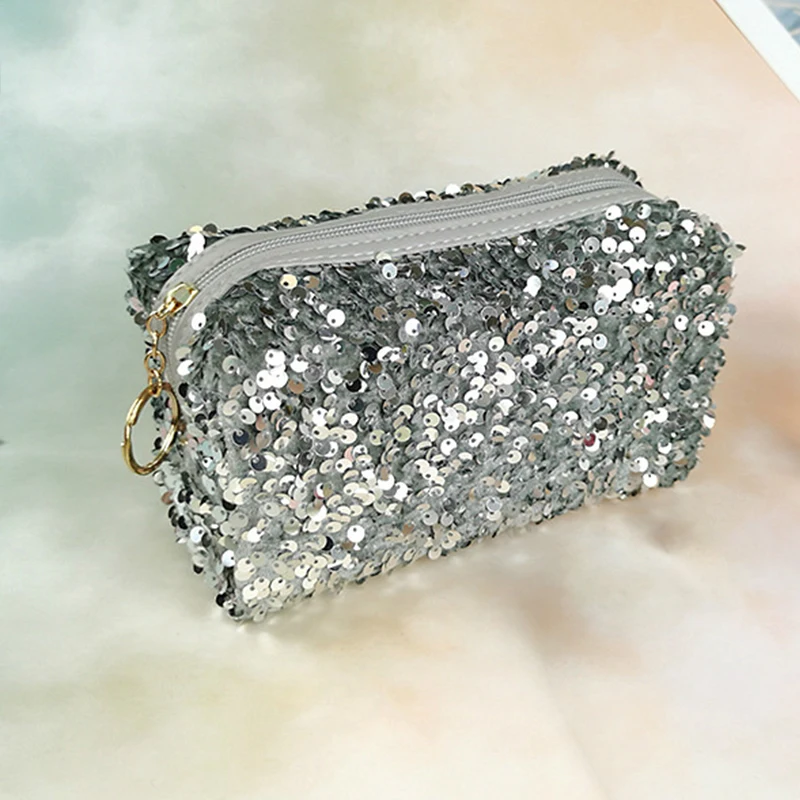 Sequin Embroidered Cosmetic Bag Fashion Women Ins Glitter Makeup Bag Travel Storage Large Capacity Zipper Pouch Toiletry Handbag