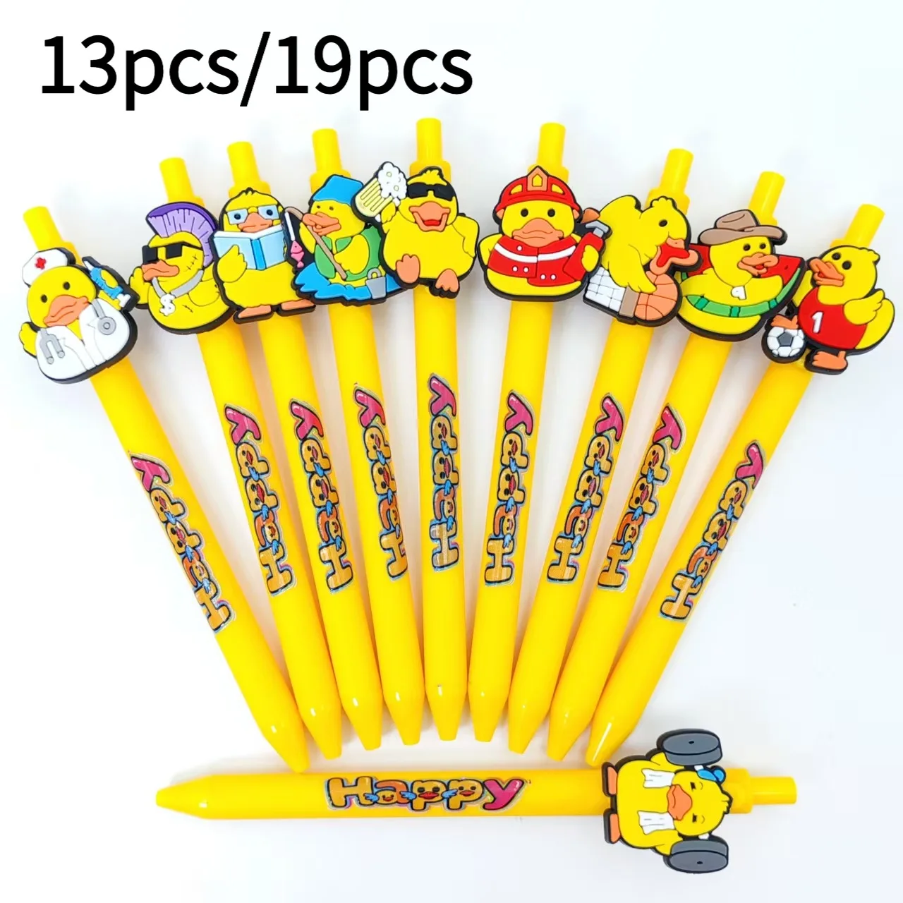 

13pcs/19pcs Little Yellow Duck themed gift pens with various duck shapes, fashionable ballpoint pens for the new school season
