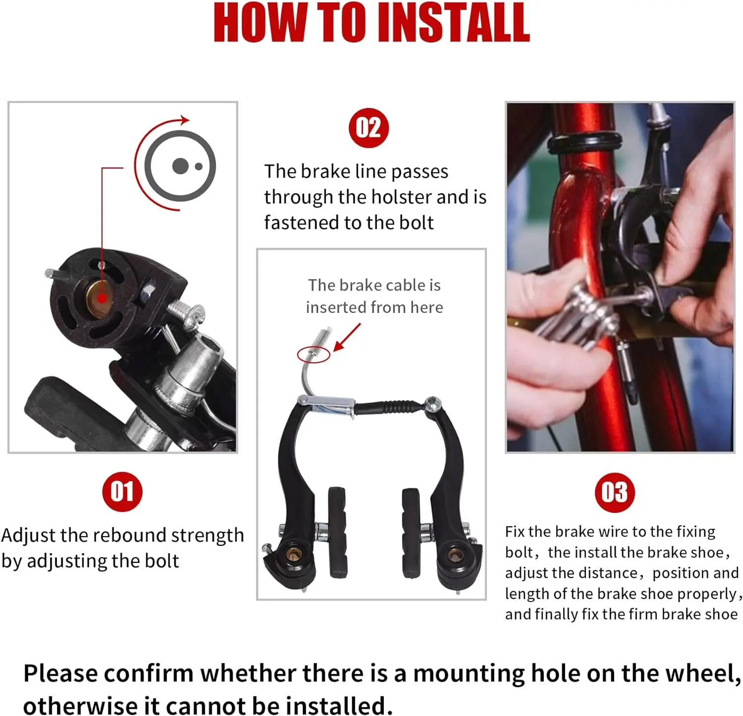 Bicycle V Brake Set MTB Caliper Set AL Mountain BMX Bike Cruiser Linear Pull With Brake Pads and levers Black