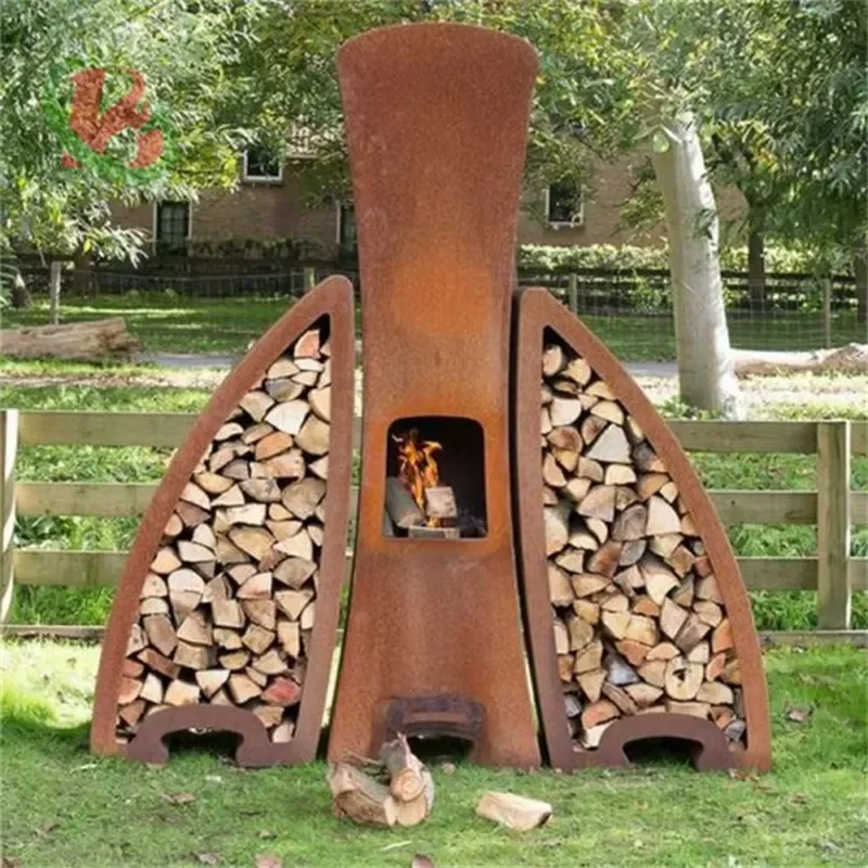 Rectangular Metal Rusty Treatment Corten Steel Practical Fire Pit Wood Storage