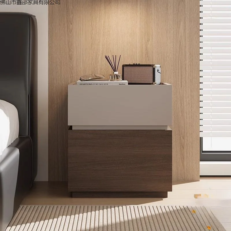 Pure solid wood bedside Italian minimalist bedside table Safe integrated locker