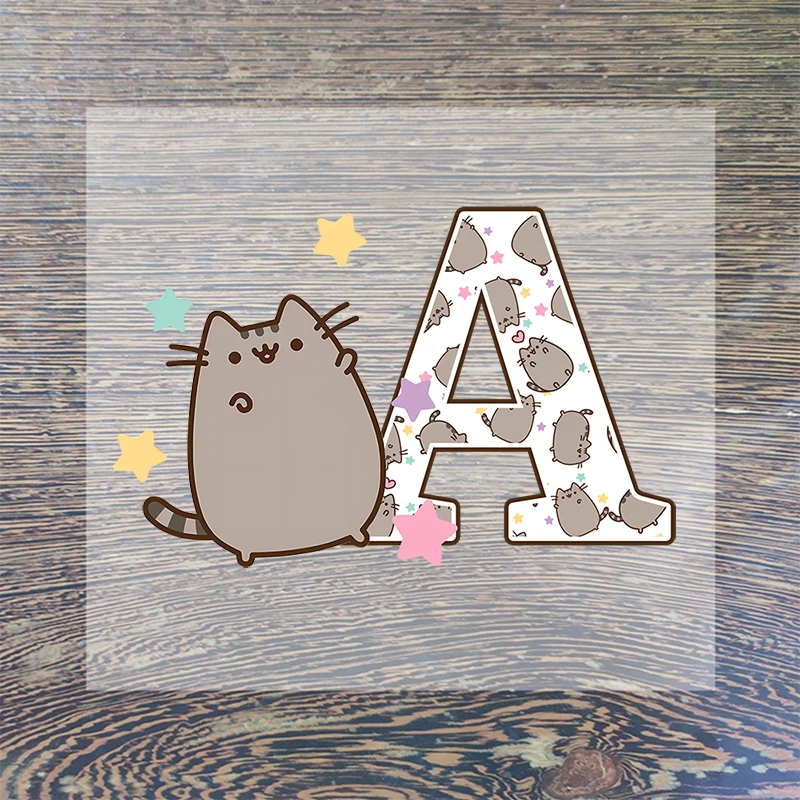 Pusheen Cat Iron on Patch Sticker Letter A-Z Customization Stitch Patches T-shirt Tops Clothing Cartoon Anime Boys Girls Gifts