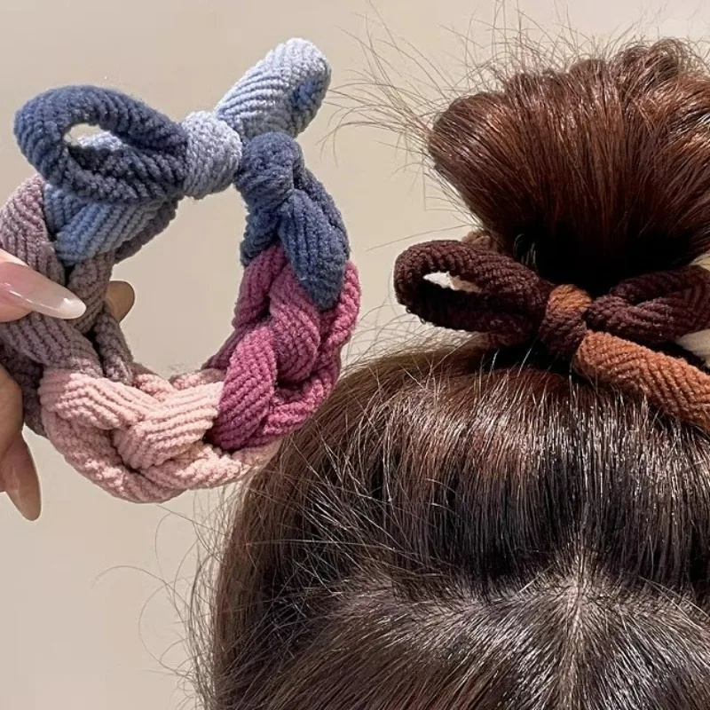 Hand-woven Hair Ring New Design Bowknot High Elastic Scrunchies Ponytail Rubber Band Colour Blocking Women Fashion Headwear