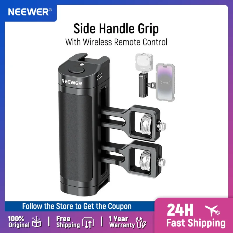 NEEWER Side Handle Grip with Wireless Remote Control Button Shutter Trigger for Smartphone Cage Video Rig for SmallRig Cages