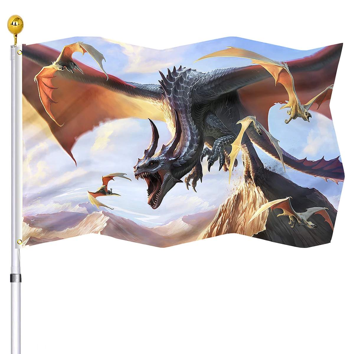 

Dragons Flag Fantasy Animals Medieval Style Flags with Brass Grommets Wyvern Imaginary Decoration Flag for Indoor Party Outdoor
