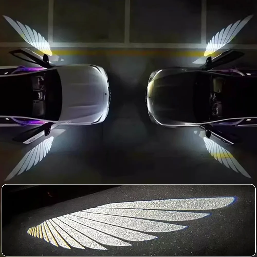 2pcs Welcome LED Lights Car Ambient Accessories Door Rearview Mirror Angel Wing Auto Carpet Dual Controller Atmosphere Lamp