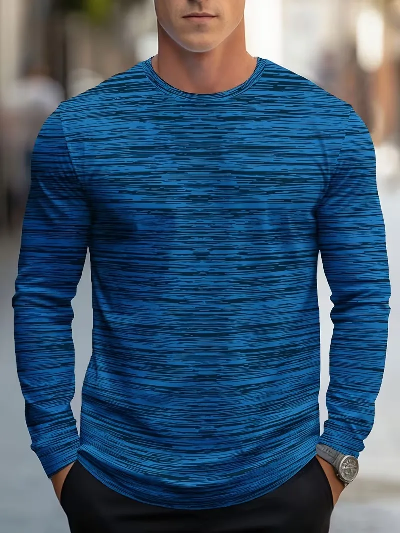 Spring Autumn Style Contrasting Printed long sleeved men's T-shirt fashion comfortable Casual Harajuku style sports men clothing