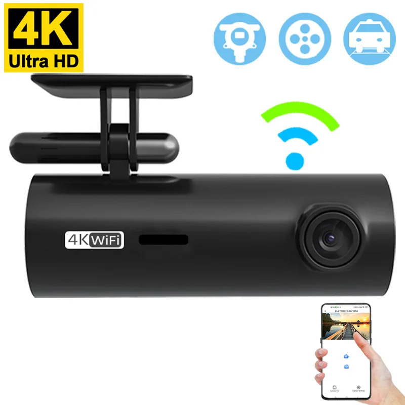 4K HDR WiFi Smart Dash Cam for Car DVR Camera Video Recorder Night Vision WDR Voice Control Wireless 24H Parking Black box