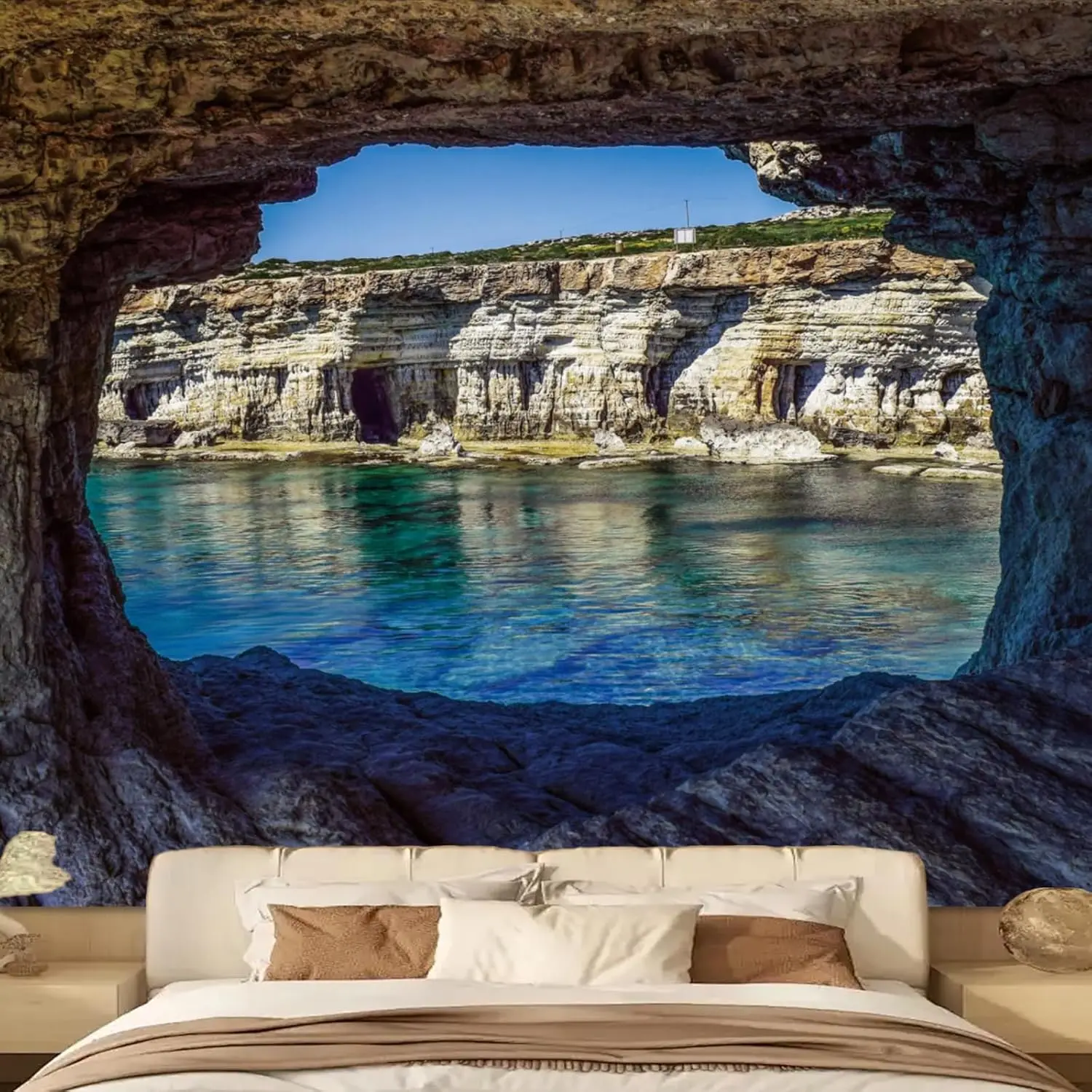 Nature Backdrop Tapestry Wall Hanging, Blue Ocean Scenic Wall Murals for Bedroom Decor, Mountain Landscape Tapestries Poster
