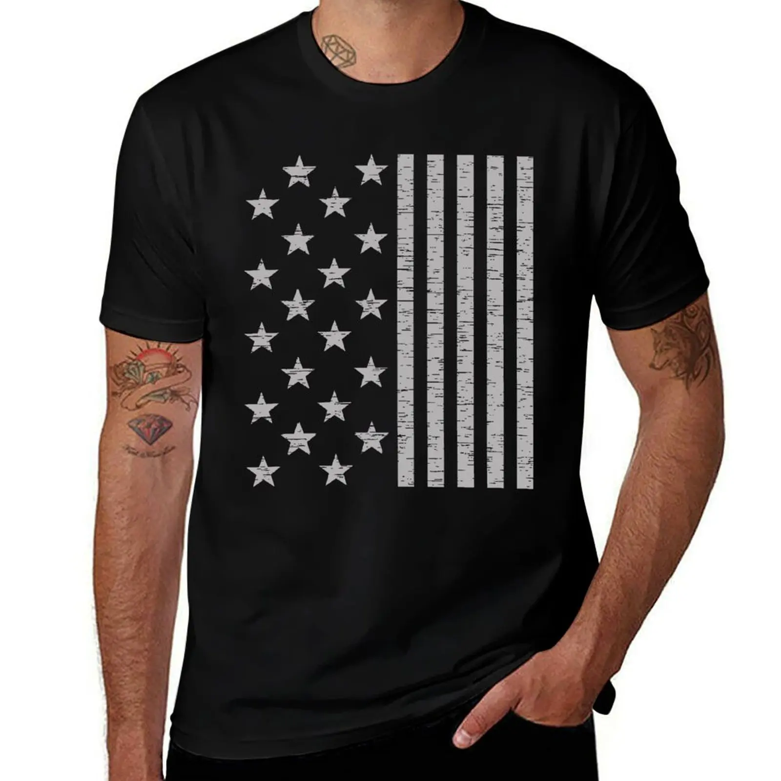 

Grey Stars and Stripes T-Shirt t shirts for man cotton soft man t shirt graphic t shirts for man graphic vintage T-Shirt