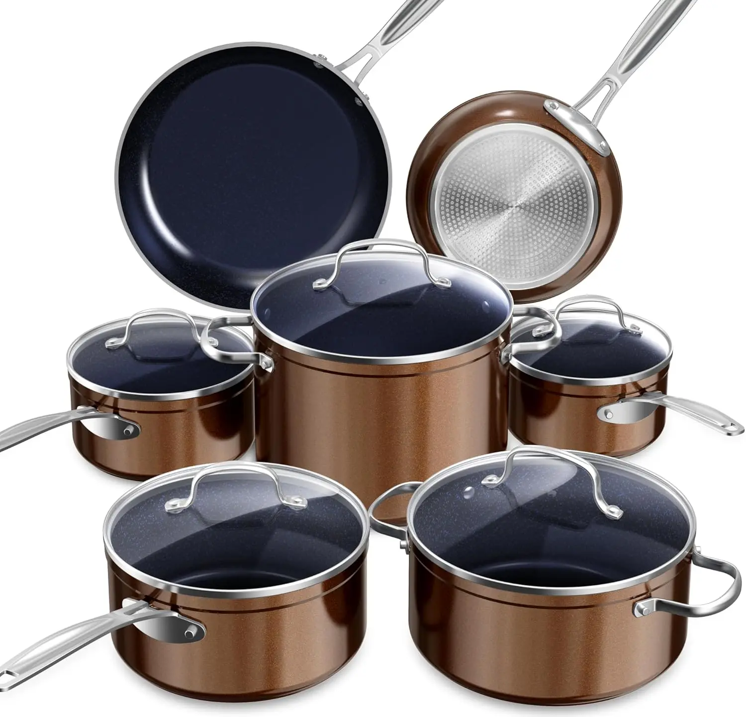 Healthy Duralon Blue Ceramic Nonstick Cookware Set, Diamond Infused Scratch-Resistant, Pfas Free, Dishwasher & Oven