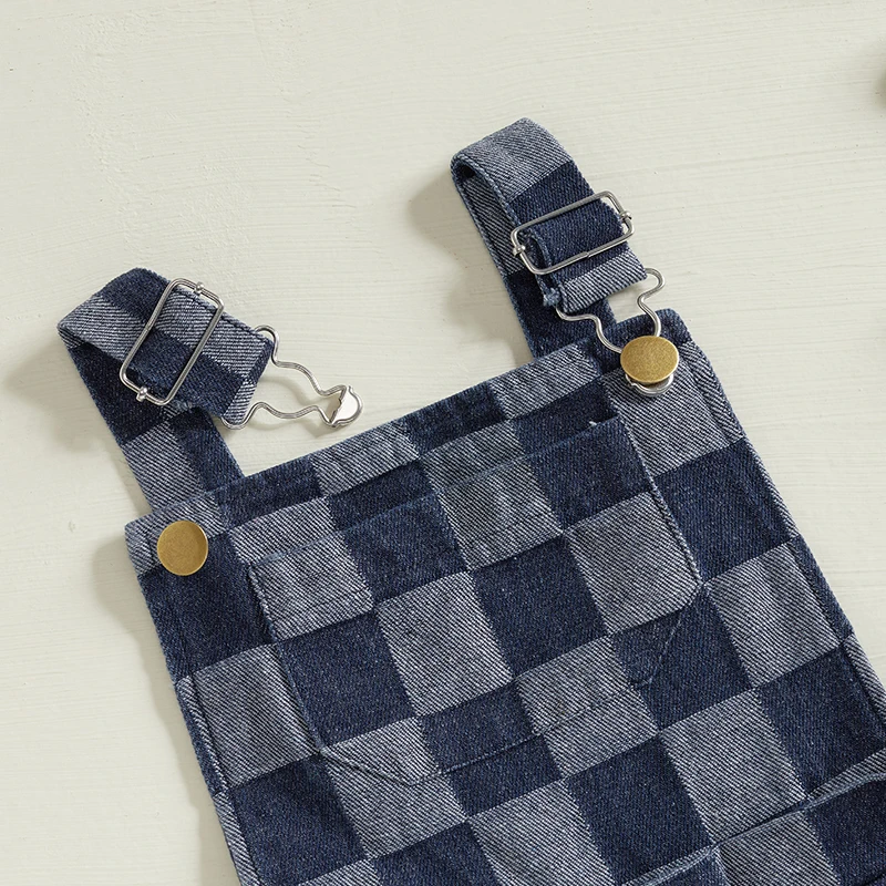 Infant Plaid Print Sleeveless Square Neck Overalls Suspender Shorts Romper for Baby Boys and Girls Toddler