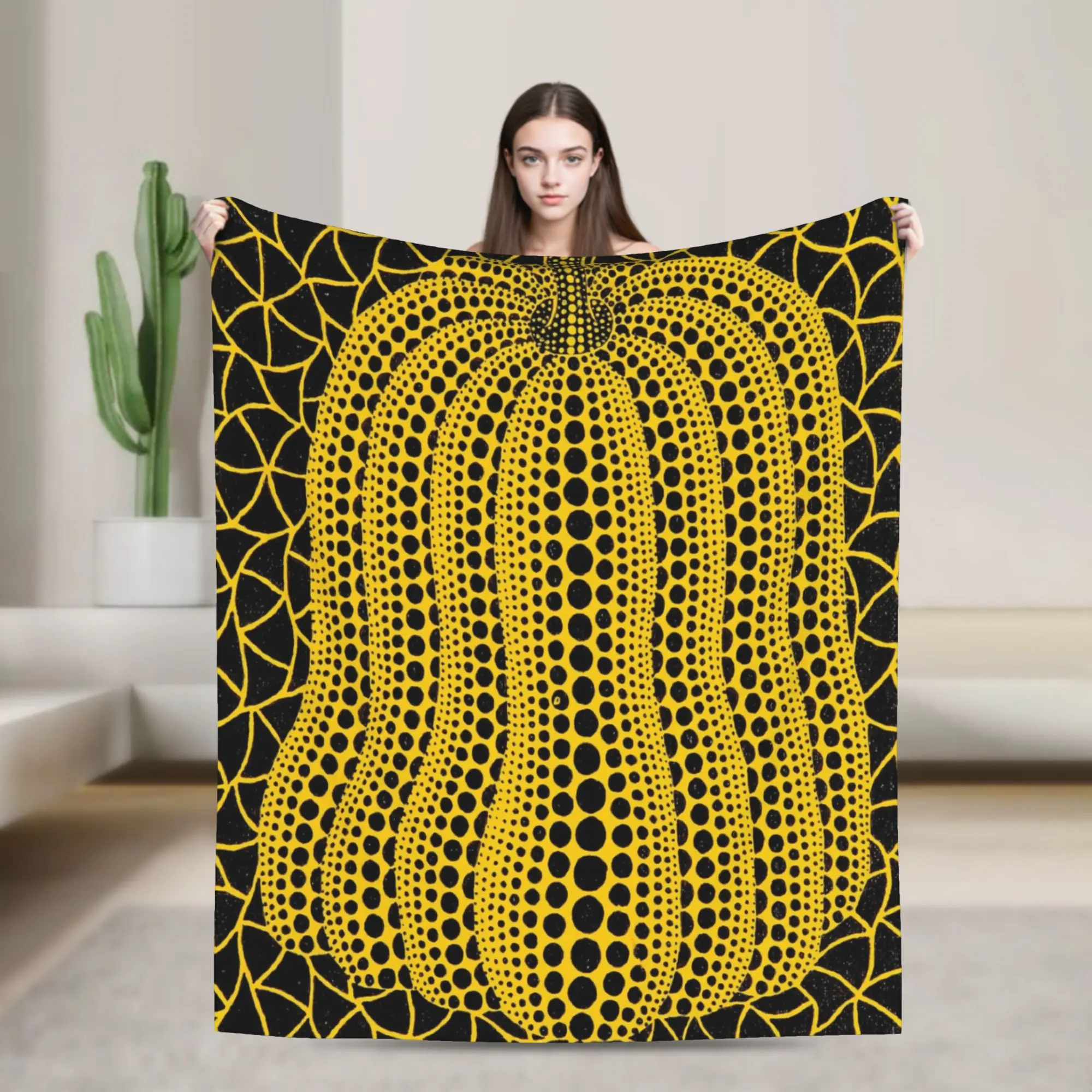 Yayoi Kusama Pumpkin Knitted Blanket Coral Fleece Plush Abstract Dots Polka Pop Warm Throw Blankets for Outdoor Bedroom Quilt