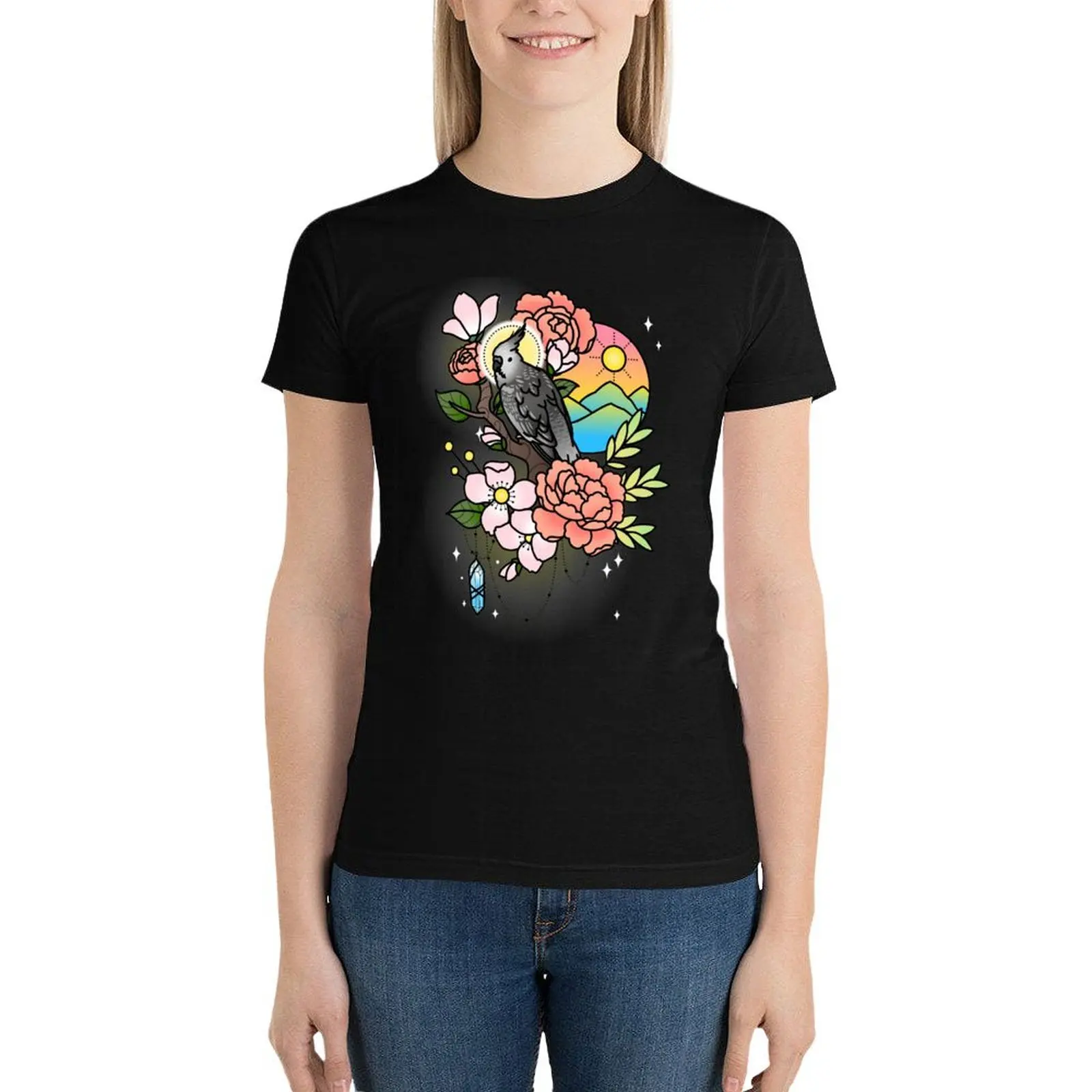 

White-faced Cockatiel Tattoo-style T-Shirt female hippie clothes summer top tops Women