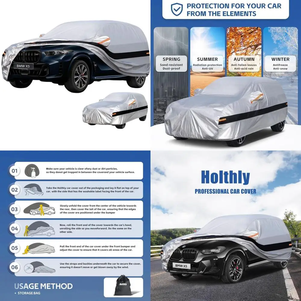 

10 Layers Waterproof SUV Car Cover Custom Fit for 2007-2024 Models, All Weather Protection Against Rain, Sun, and UV. Silver.