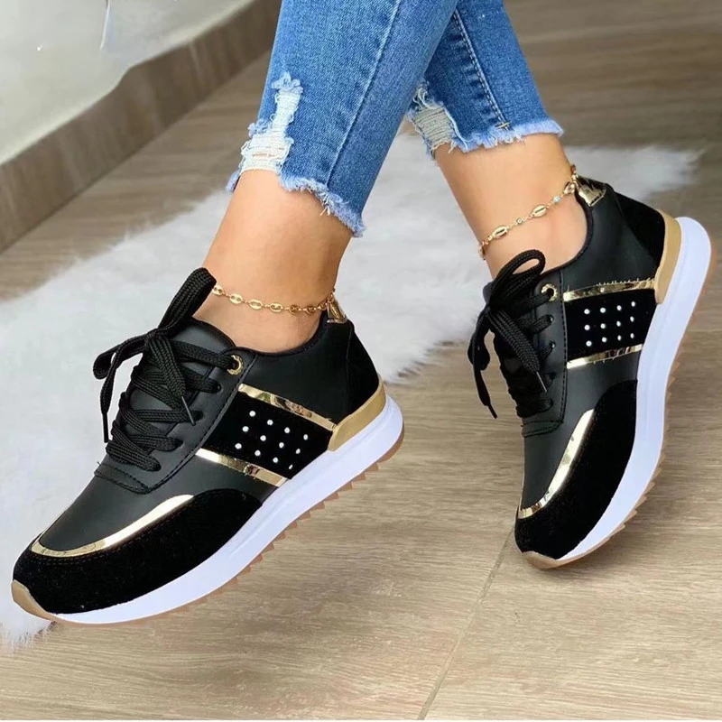 

New Women Sneakers Platform Shoes Leather Patchwork Casual Sport Shoes Ladies Outdoor Running Vulcanized Shoes Zapatillas Mujer