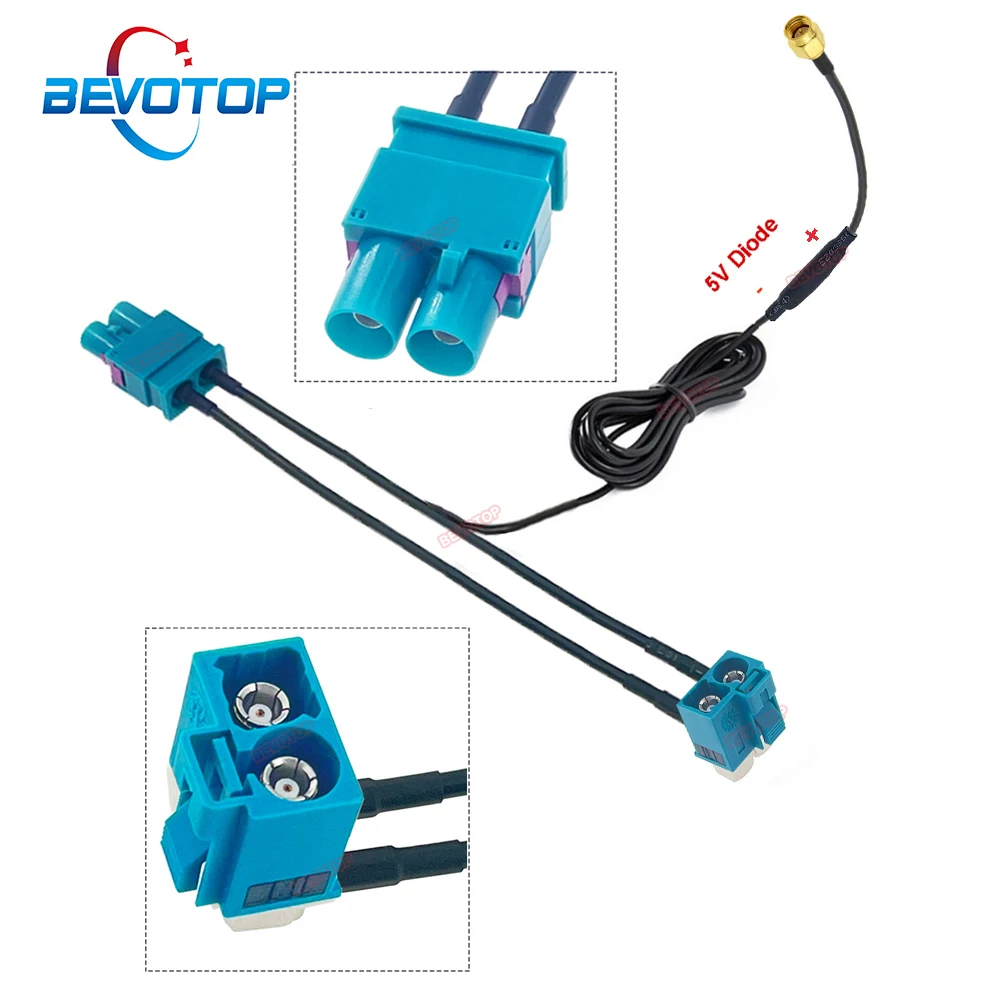 

BEVOTOP Twin Fakra Z to Fakra SMA Splitter cables With Diode Custom-made RF Coaxial Cable Junper