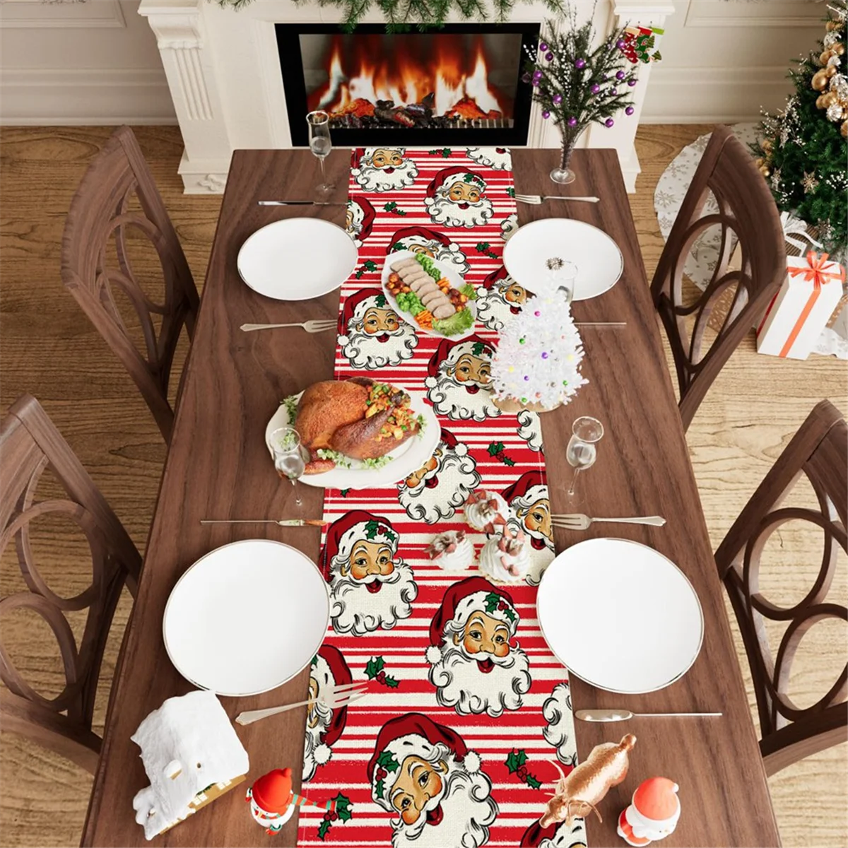 2025+ Christmas Table Runner Red StripesSanta Xmas Winter Table Decoration for Home Kitchen Dining Dinner Indoor Outdoor