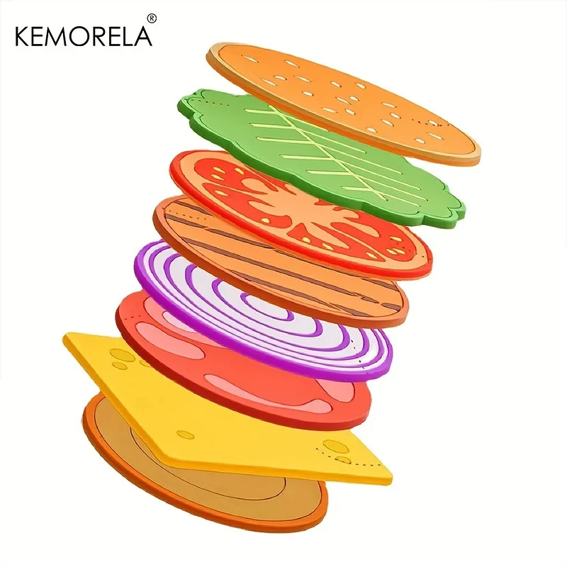 8PCS/Set Burger Shape Coaster Creative Cup Pad Silicone Insulation Mat Mug Holder Kitchen Dining Bar Table Decorations Kids Gift