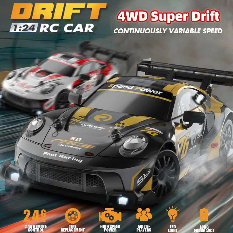 

RC Drift Cars 1:24 Remote Control Car 4WD 30KM/h With LED Wireless remote control 3s lipo battery Adult Boy Girl Christmas Gift