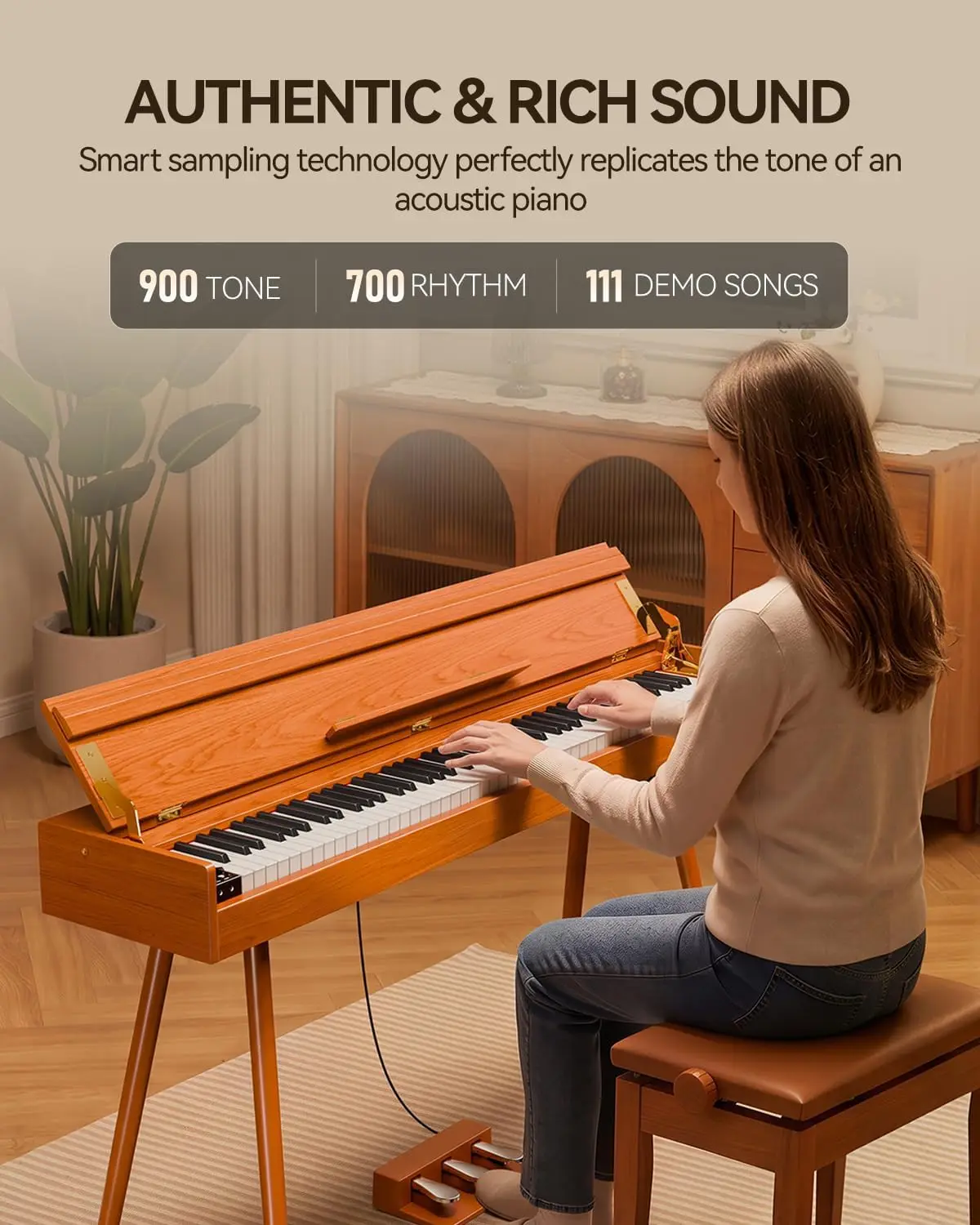 88-Key Digital Piano with Weighted Hammer-Action Keys and Soft-Close Lid