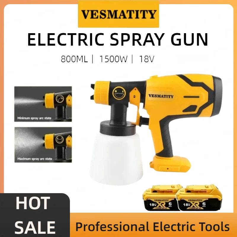 Cordless 800ML Spray Gun Electric Airbrush Lightweight Paint Sprayer Uniform Spray for Home DIY Projects For Dewalt Battery