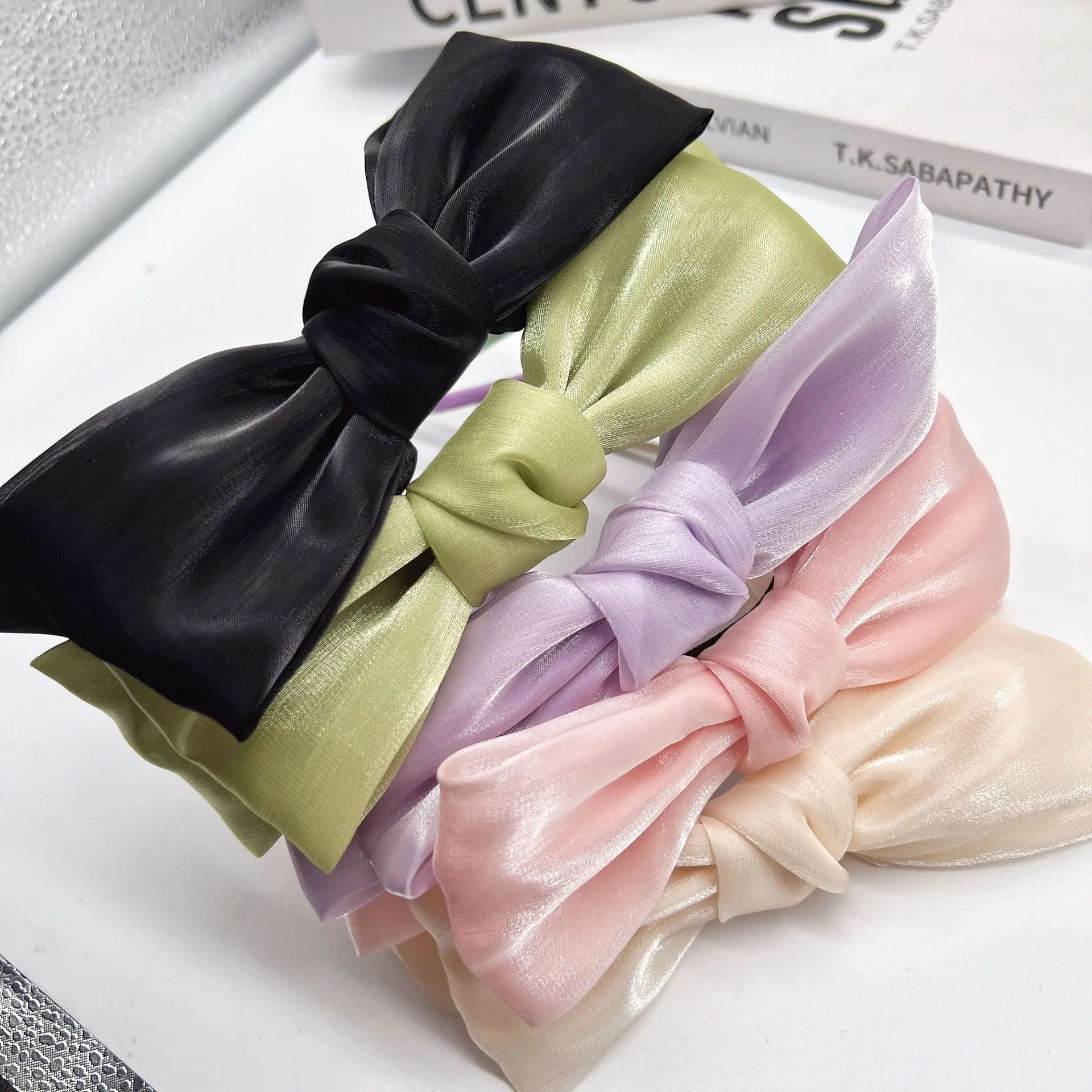 

1/5pcs Fashion Multi colored kudzu root gauze bow Hairbands For Women Girls Party Hair Accessories