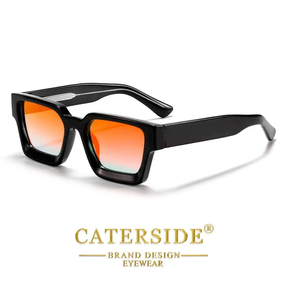 CATERSIDE Retro-Punk-Sonnenbrille für Herren mit dickem, quadratischem Rahmen, Farbverlauf-Design, für Damen, für Reisen, Business, Partys, unverzichtbare Brille, UV400 – Detail 8