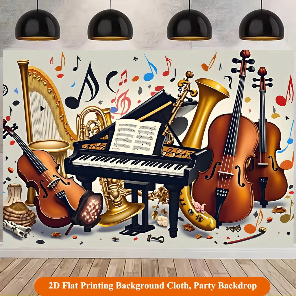 Classical Music Instruments Tapestry 2D Flat Wall Hanging Piano Violin Note Decor for Studio Living  Orchestra Art Fabric Poster