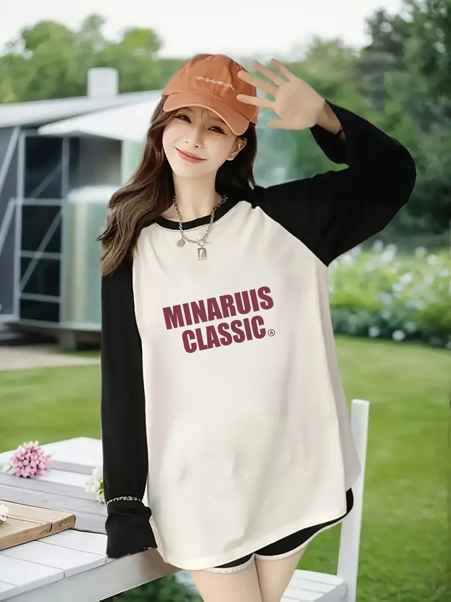 New Top Trendy Premium Feel Y2K Individual Pattern Print Women's Tops Drape Korean Chic American Base Layer T Shirt Clothes 90s