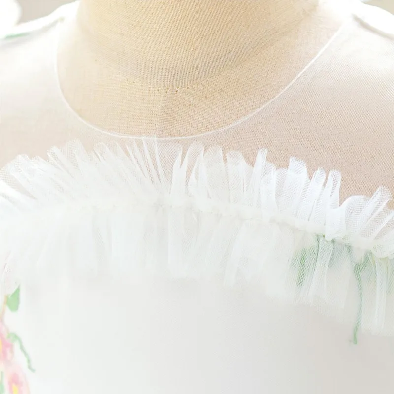 เด็กสาวเจ้าหญิงดอกไม้เย็บปักถักร้อยชุดพัฟแขนทารกเด็กวัยหัดเดินเด็กTulle VestidoวันเกิดPartyเสื้อผ้าเด็ก 0-3Y