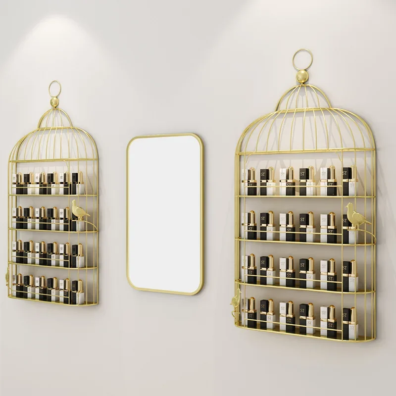 Bird Cage Shape Nordic Wall Storage Holder For Nail Polish Manicure Shop Iron Rack Organizer Metal Shelf