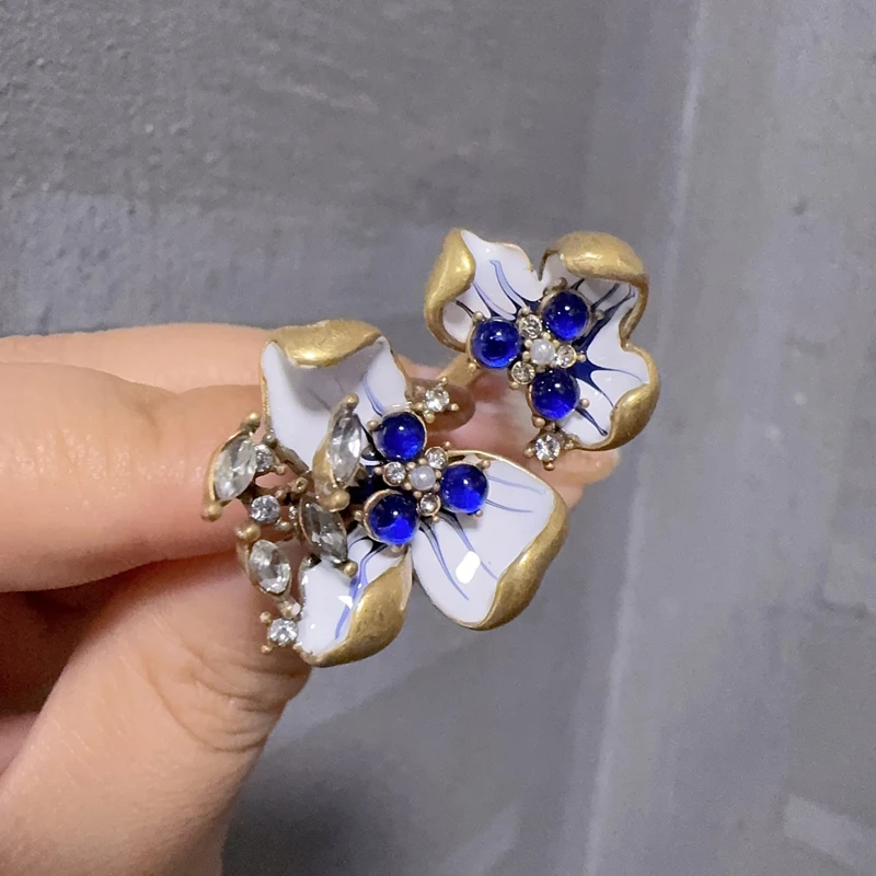 

Vintage Natural Stone Orchid Blue Rings Finger Open For Woman Accessories Luxury Brands Jewelry Trends 2025 High Quality Party