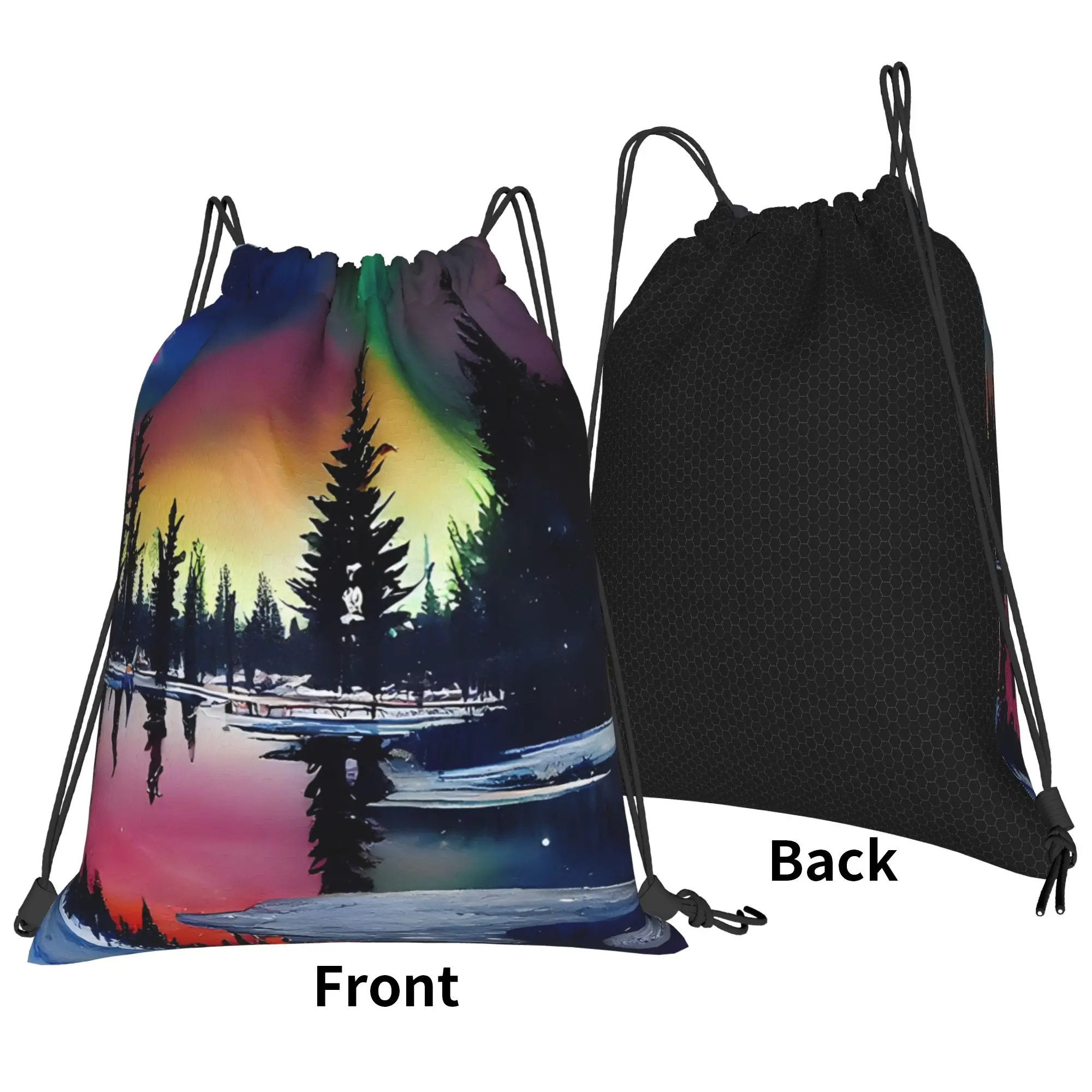 Trippy Landscape Winter Aurora I Portable Travel Riding gym Drawstring Bags Cool gift Storage Backpacks