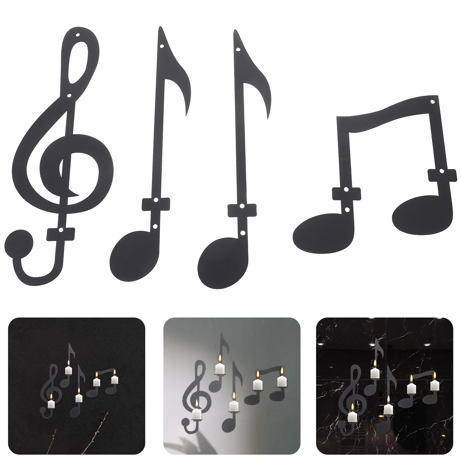 

4Pcs Wall Mounted Holders with Musical Note Design Metal Sconce for Warm Atmosphere Bathroom Fireplace Mantel Decor