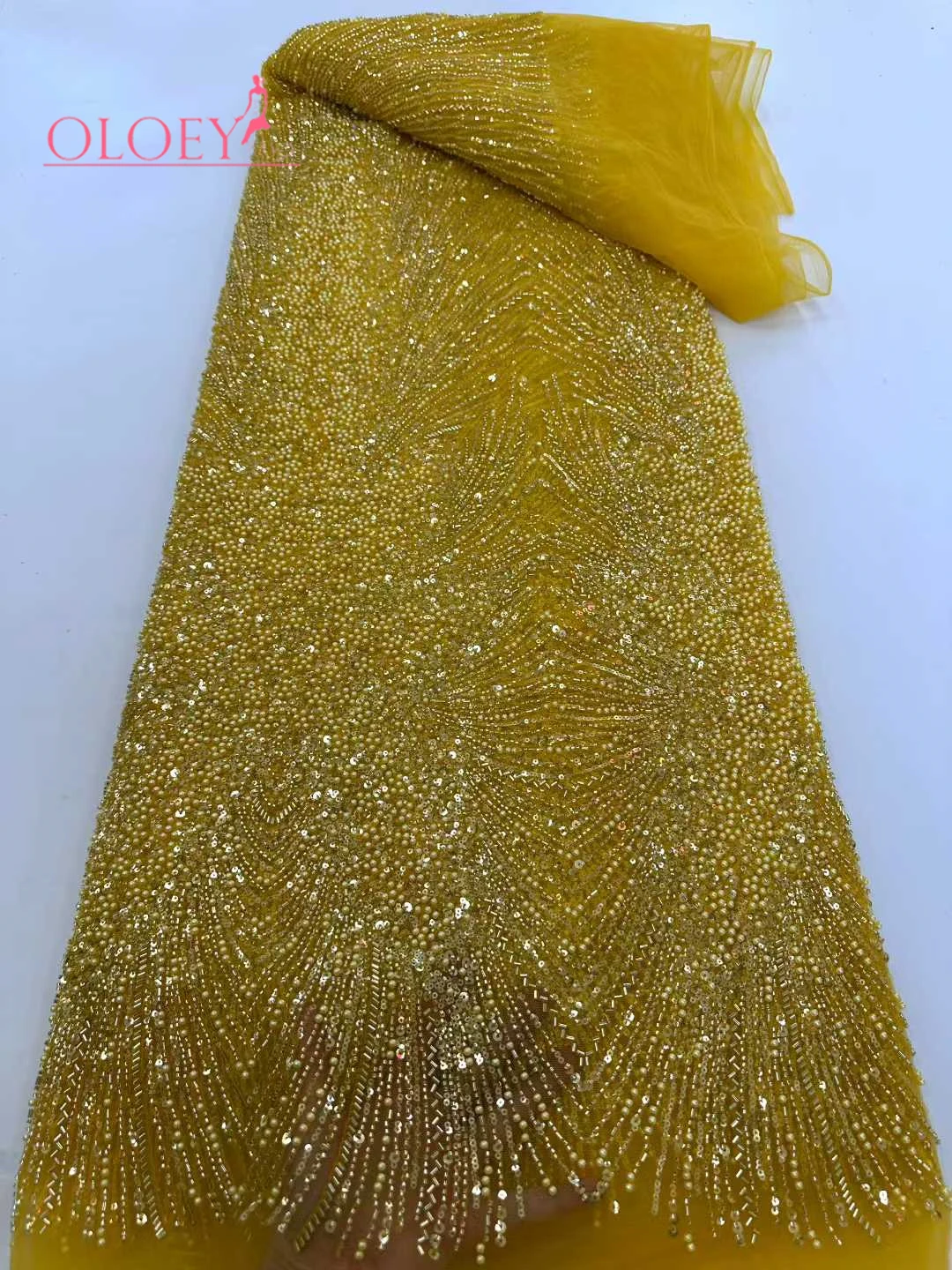 

Высококачественная роскошная французская вышивка, тяжелые бусины для жениха, кружевная ткань с блестками, 5 ярдов, материал высокого качества для вечерних платьев