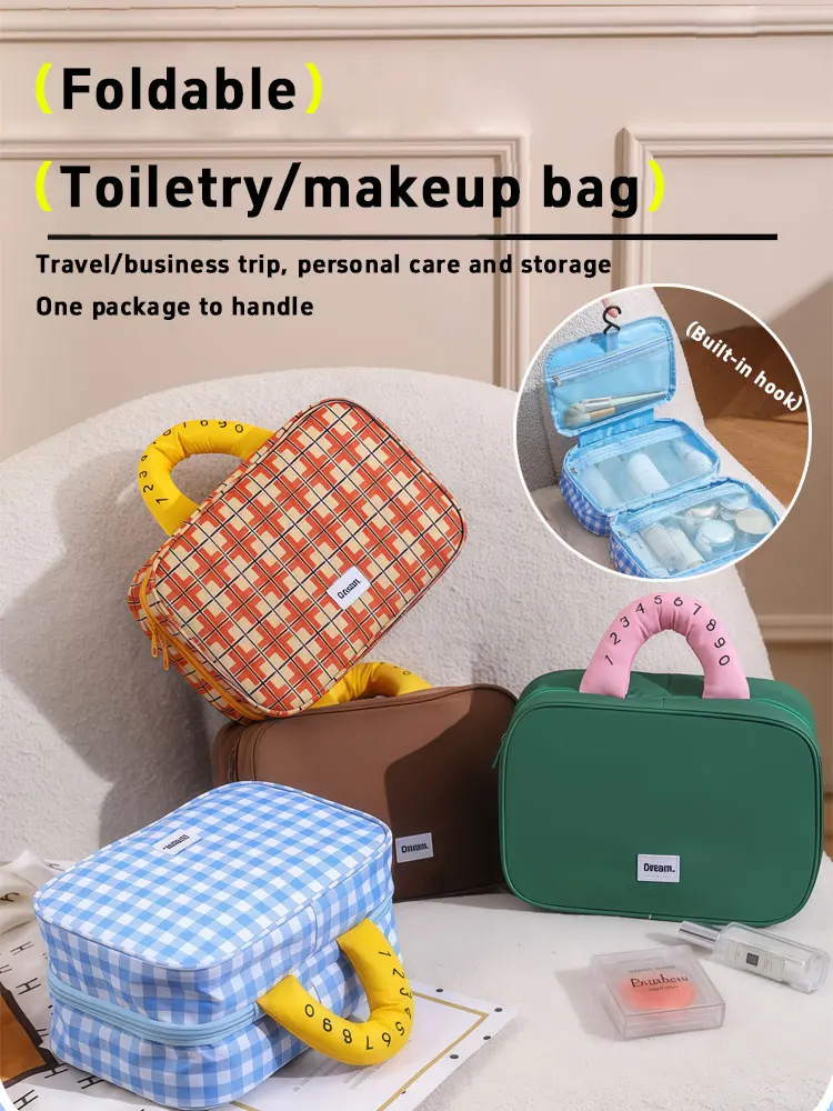 1PC Autumn and Winter Travel Grid Storage High Appearance Level Outdoor Makeup Bag Large Capacity Portable Cosmetics