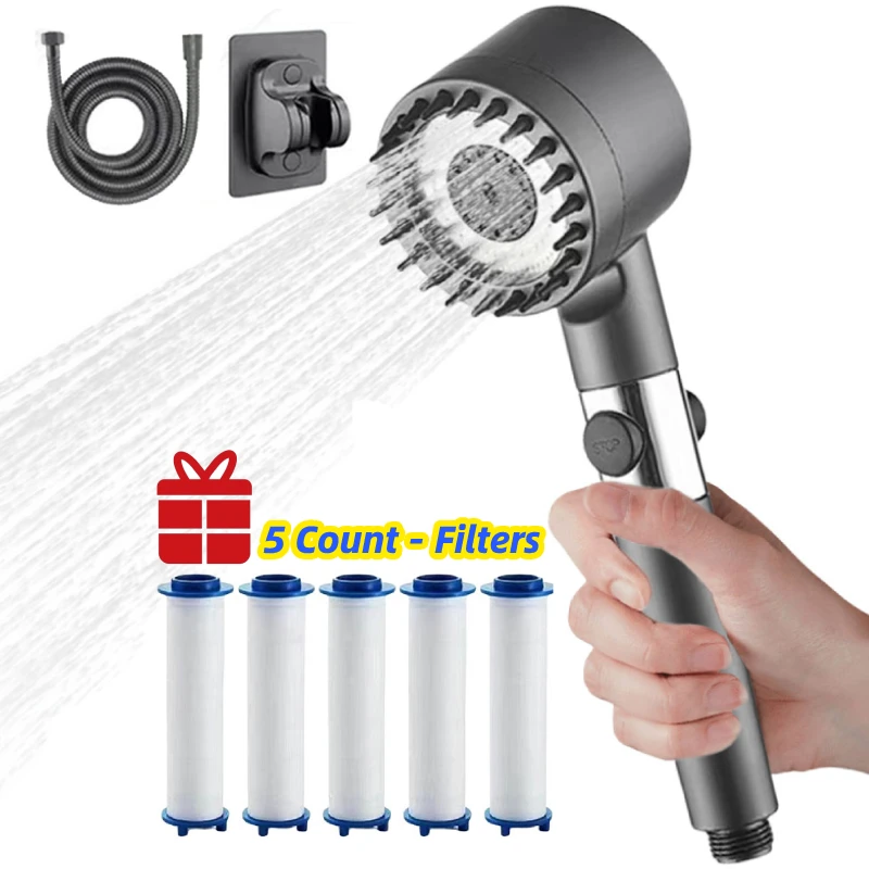 

Shower With Filter Kit Bathroom Handheld Massage Showerhead With Stop Knob High Pressure Nozzle Supercharged Rainfall Showerhead