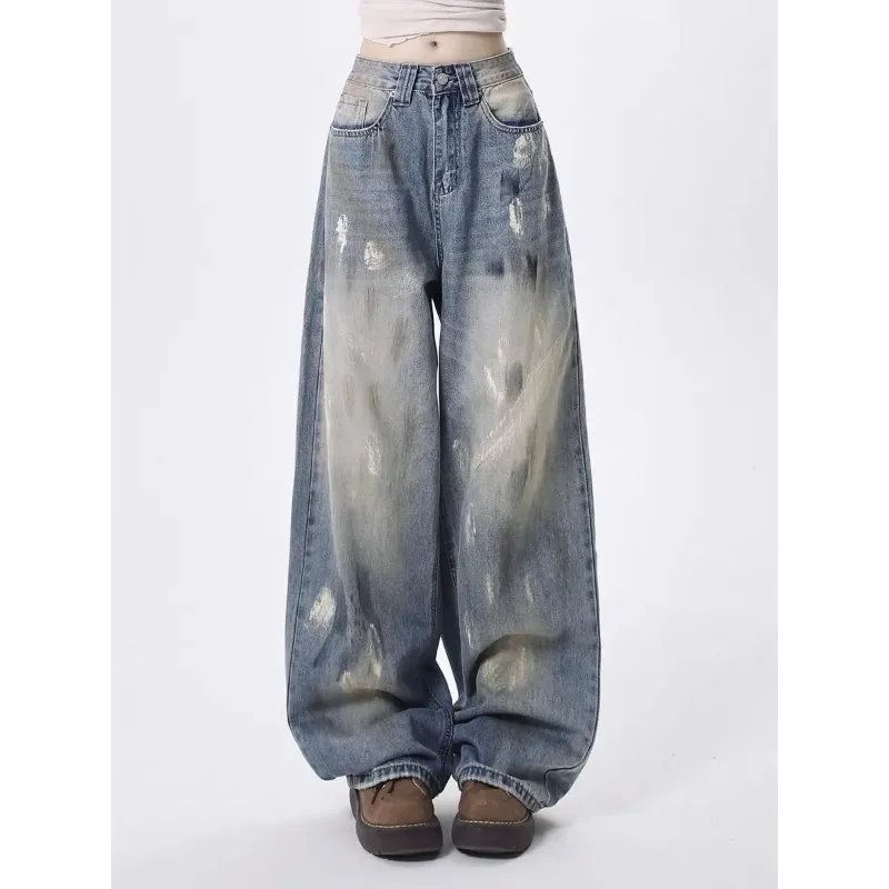 

Джинсы женские осенние национальные модные ретро креативные свободные прямые брюки длиной до пола с принтом тай-дай