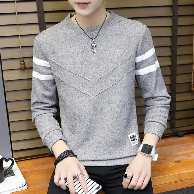 

2024 Autumn and Winter New Arrivals Men's Clothing Solid Color Long Sleeve Knitting Pullovers Adolescent Slim All-match Sweaters