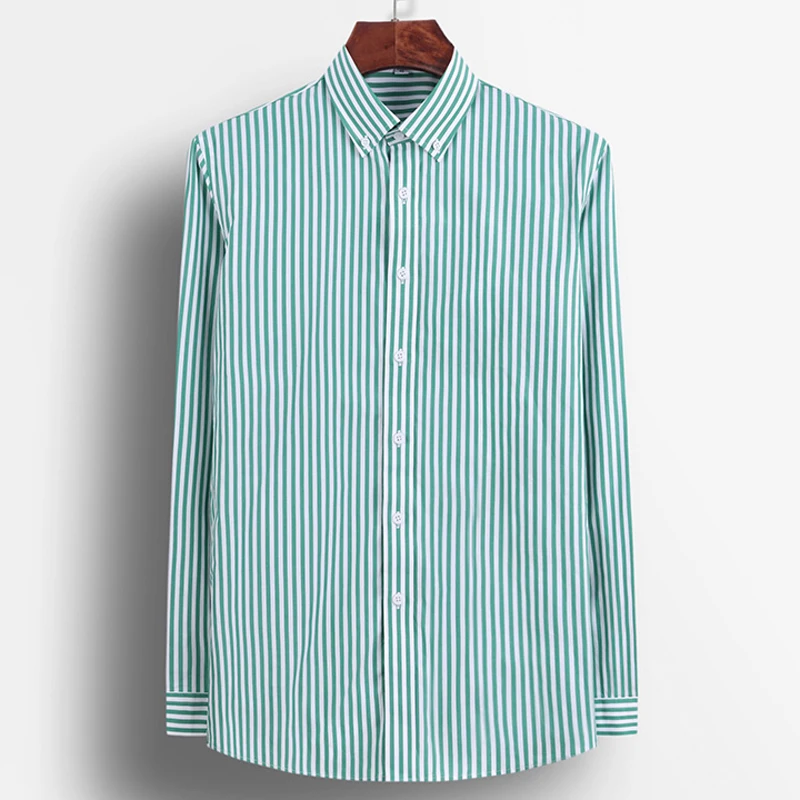 Men's Long Sleeve Standard-fit Pinpoint Striped Dress Shirt Without Pocket Business Casual Button Down Easy-care Cotton Shirts