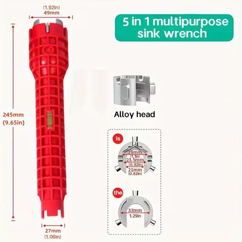 5-In-1 Sink Faucet Installation and Repair Tool, Versatile Non-Slip Wrench, Suitable for Both Bathroom and Kitchen Plum