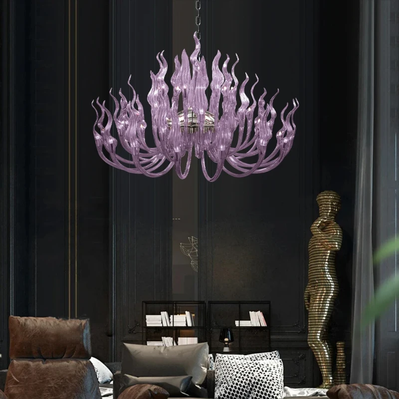 

Nordic Purple Flame Stripes Crystal Ceiling Chandelier, Hardware Hanging lustre Suitable for Living room Home interior lighting