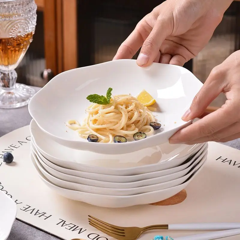 

Creative Cerc Plate Ins High Aesthetic Value Pure White Design Deep Salad Bowl Home Use Soup Plate Chinese Sle Unde...